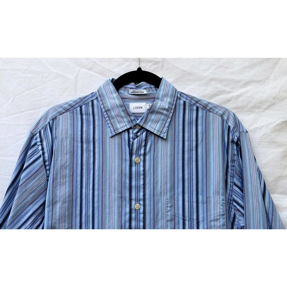 J.Crew Men's‎ M(15-15 1/2) Blue & Red Striped LS BF 100% Cotton Shirt NICE!